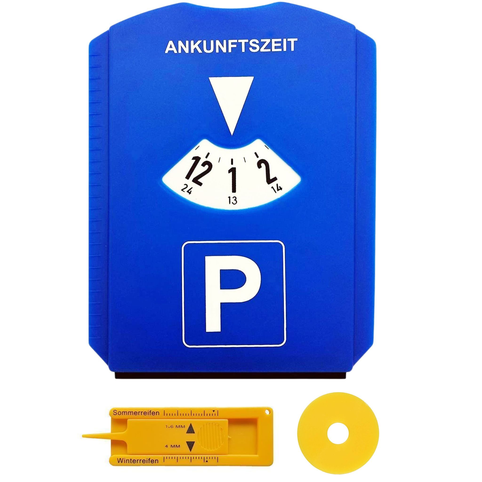 3er Set Parkscheibe Eiskratzer Gummilippe Kunststoff Auto Parkuhr 15,5x12cm  Blau